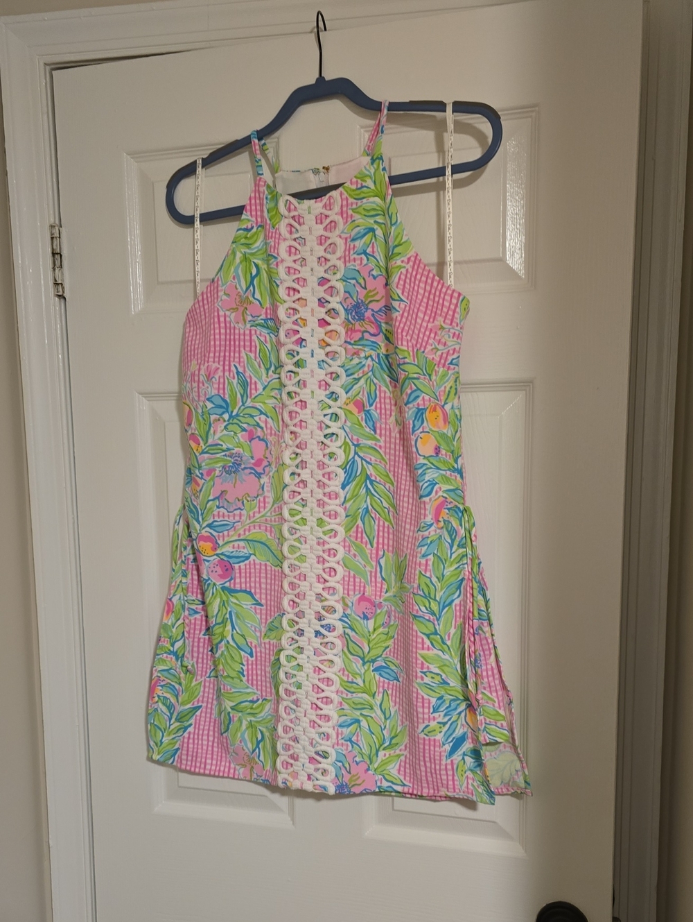 Lilly Pulitzer Pink Floral Halter Dress with Lace Front